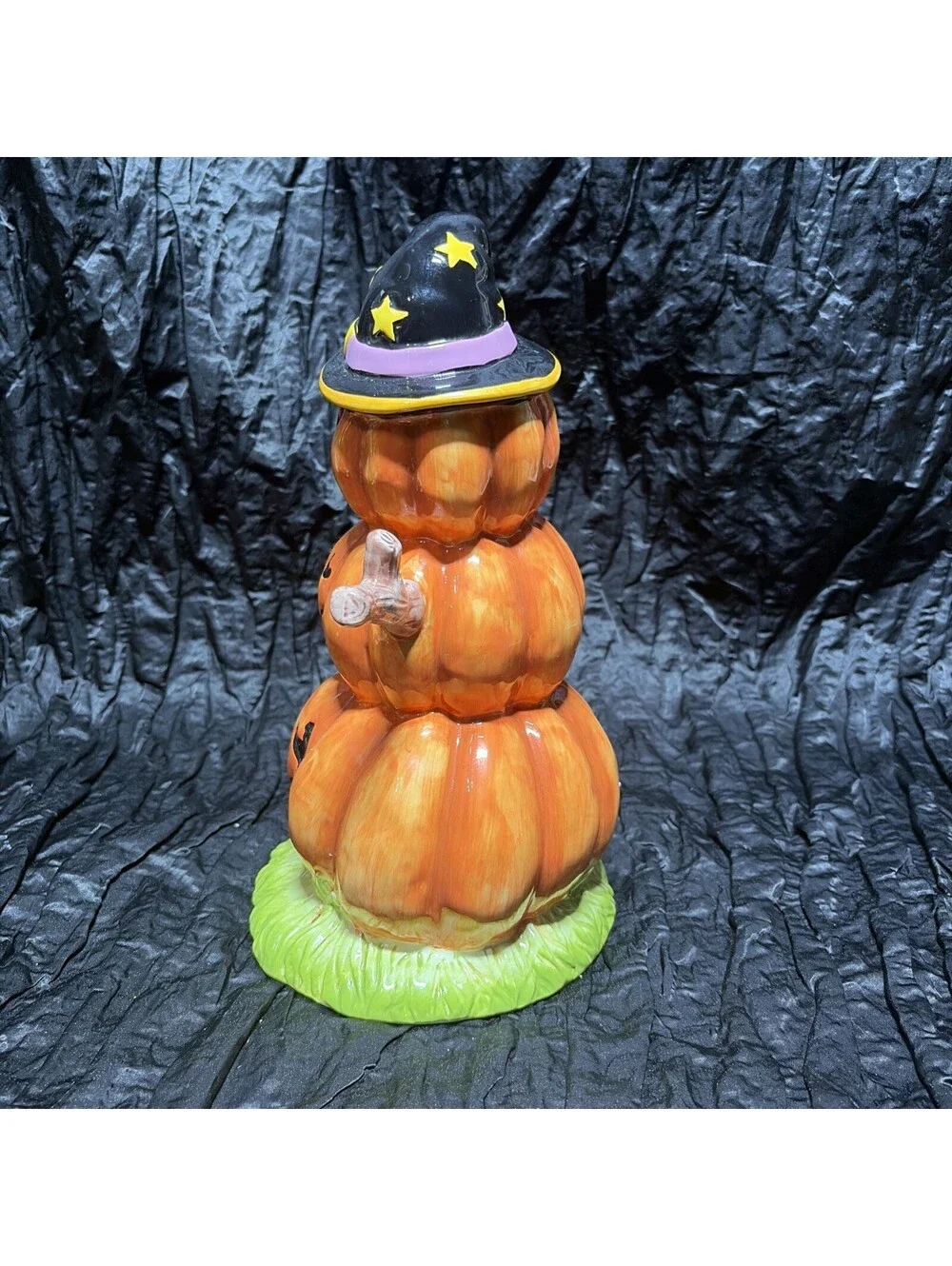 Astor Lane Triple-stacked Jack-O-Lantern With Cat And Witches Hat centerpiece